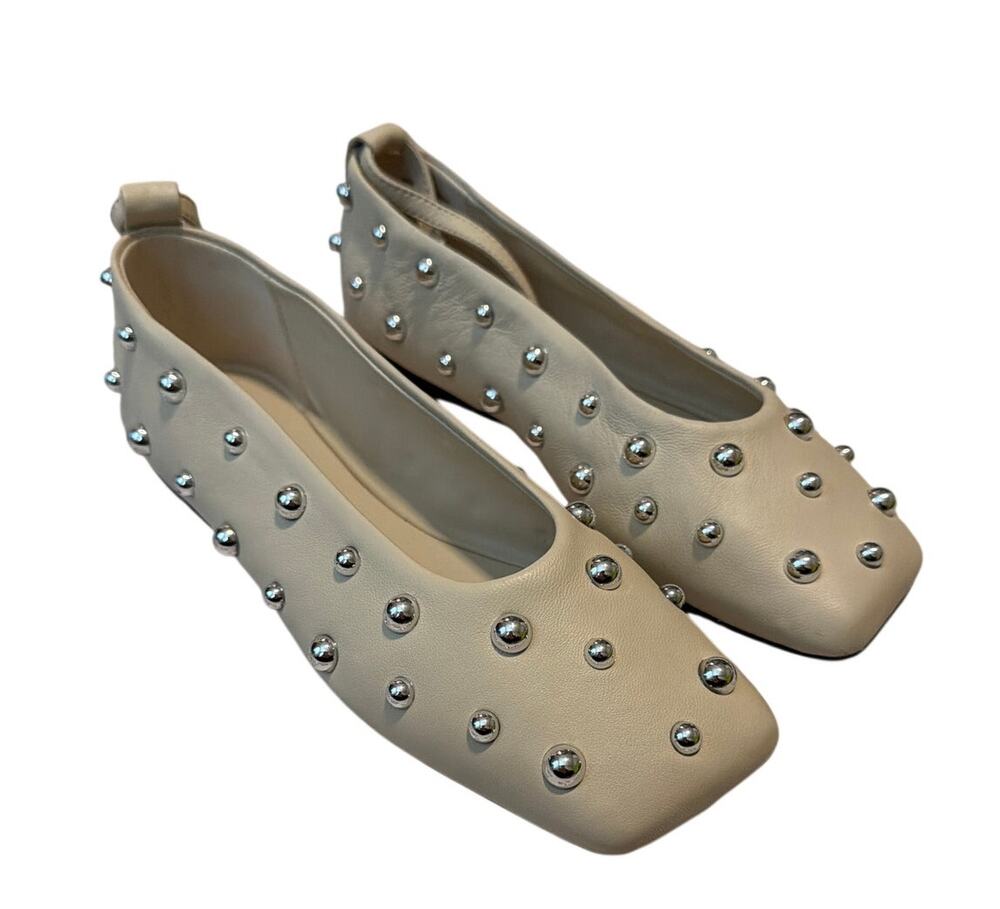 ALDO Beralalden Off White Studded Ankle Strap Ballet Flats Size 6